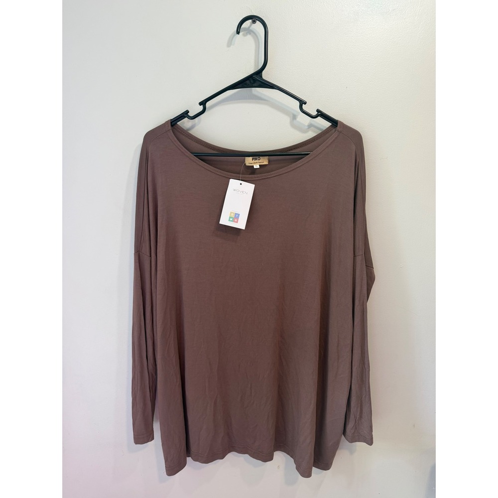 Piko Green Earth Fashion Mauve Brown Bamboo Long Sleeve Oversized Top Small